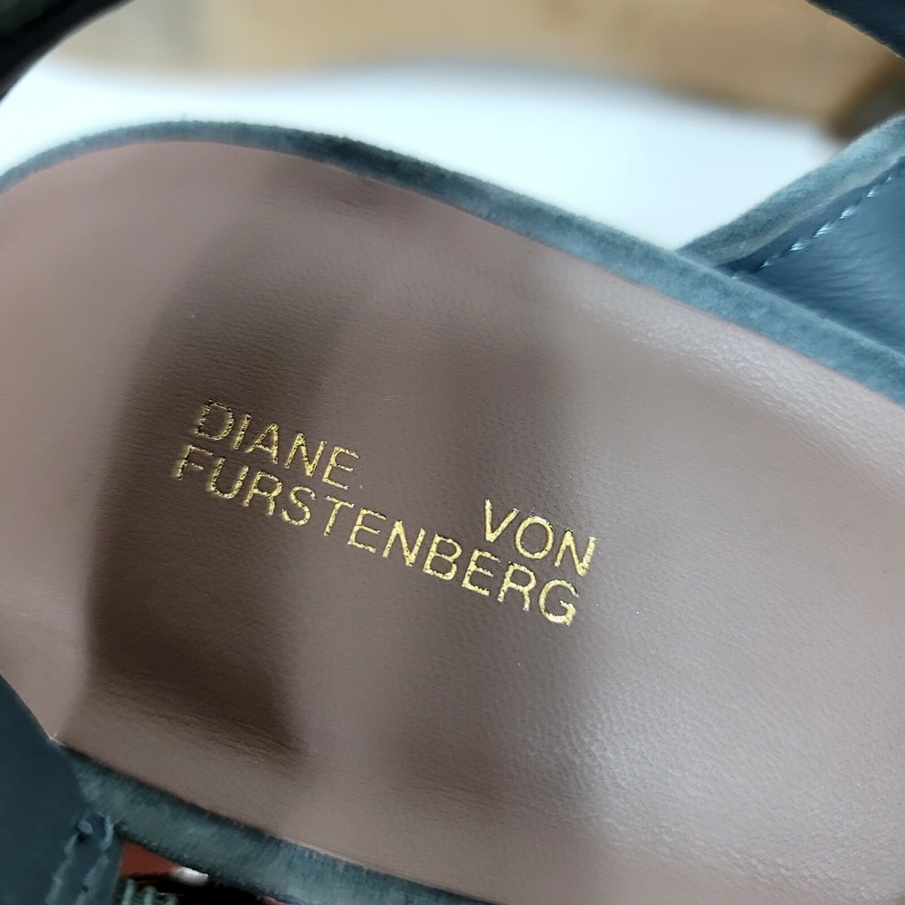 DVF Juno Blue Suede Cork Wedge Sandals Slingback Womens 8.5 Platform Retro - Picture 9 of 11